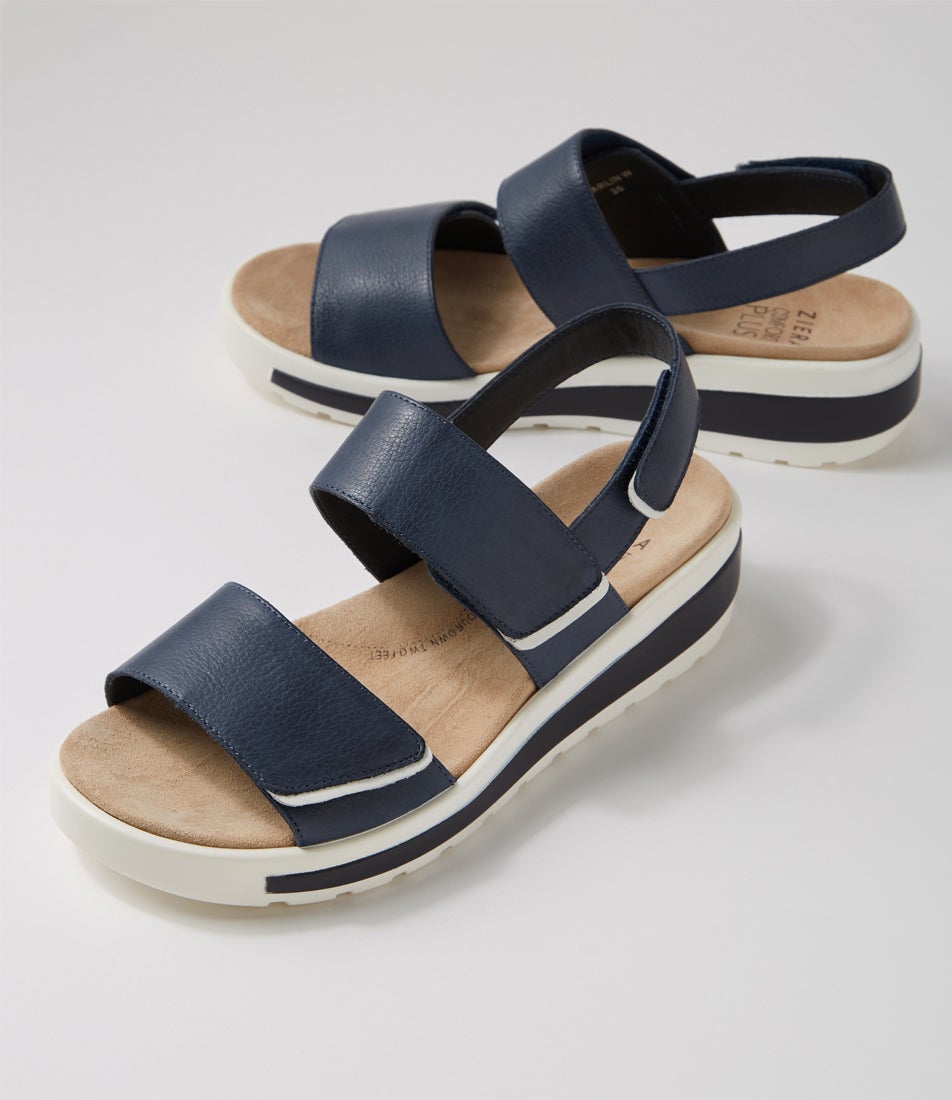 Garlin W Navy White Leather Sandals