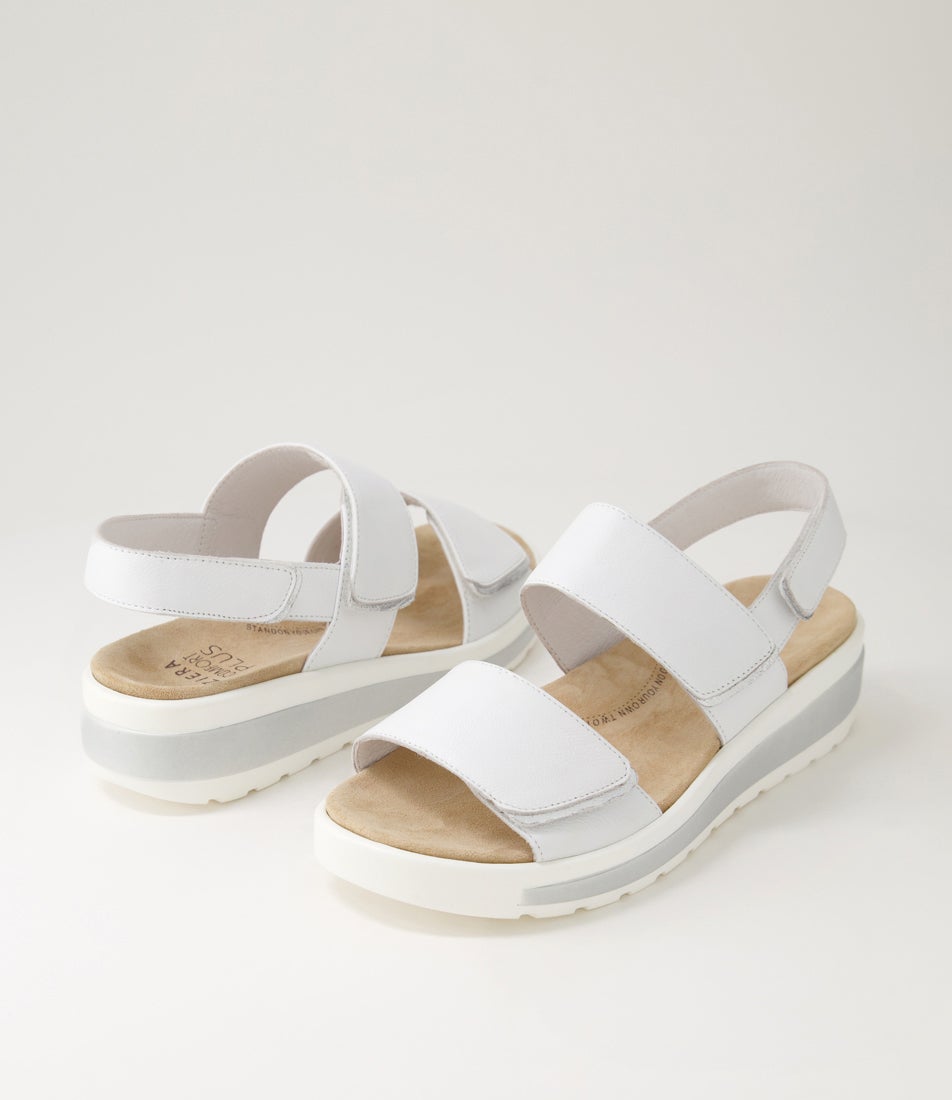 Garlin W White Silver Leather Sandals