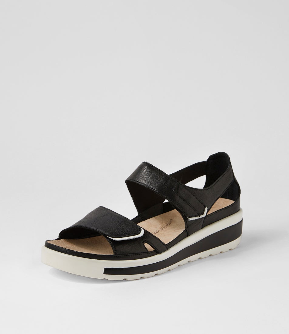 Gedd W Black White Leather Sandals