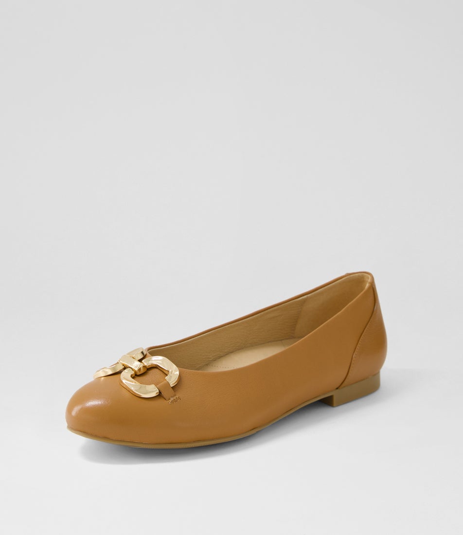 Chiana Xf Dark Tan Leather Ballet Flats