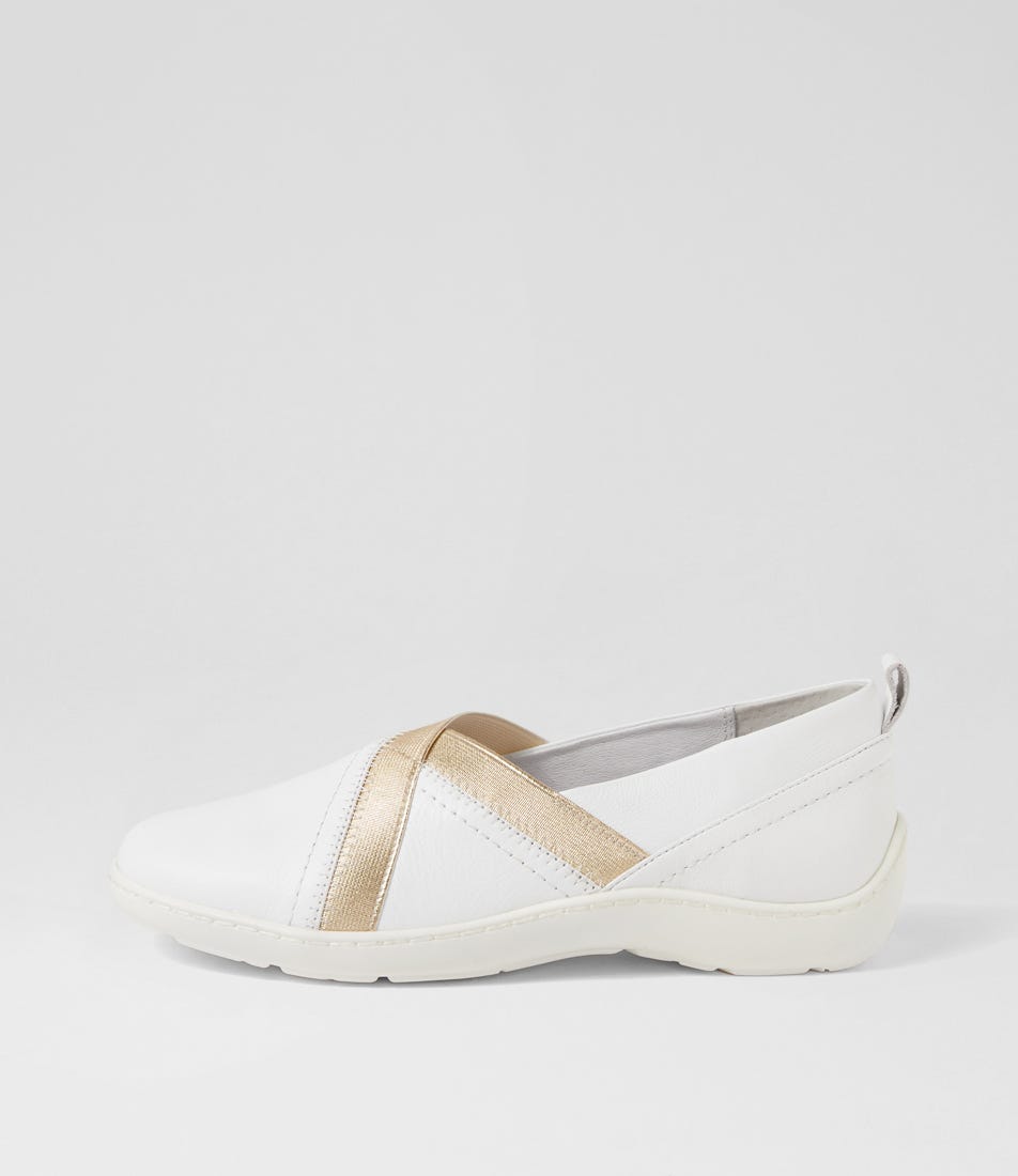 Wrisco Xf White Gold Leather Elastic Flat Shoes